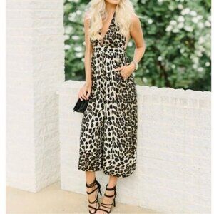 Urban Outfitters Halter Neck Leopard Print Jumpsuit L